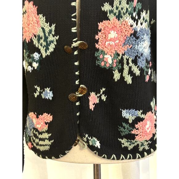 Gorgeous Hand Knit Floral Cotton Blend Cardigan Y2K Paris Sports Club 20… - Picture 3 of 11